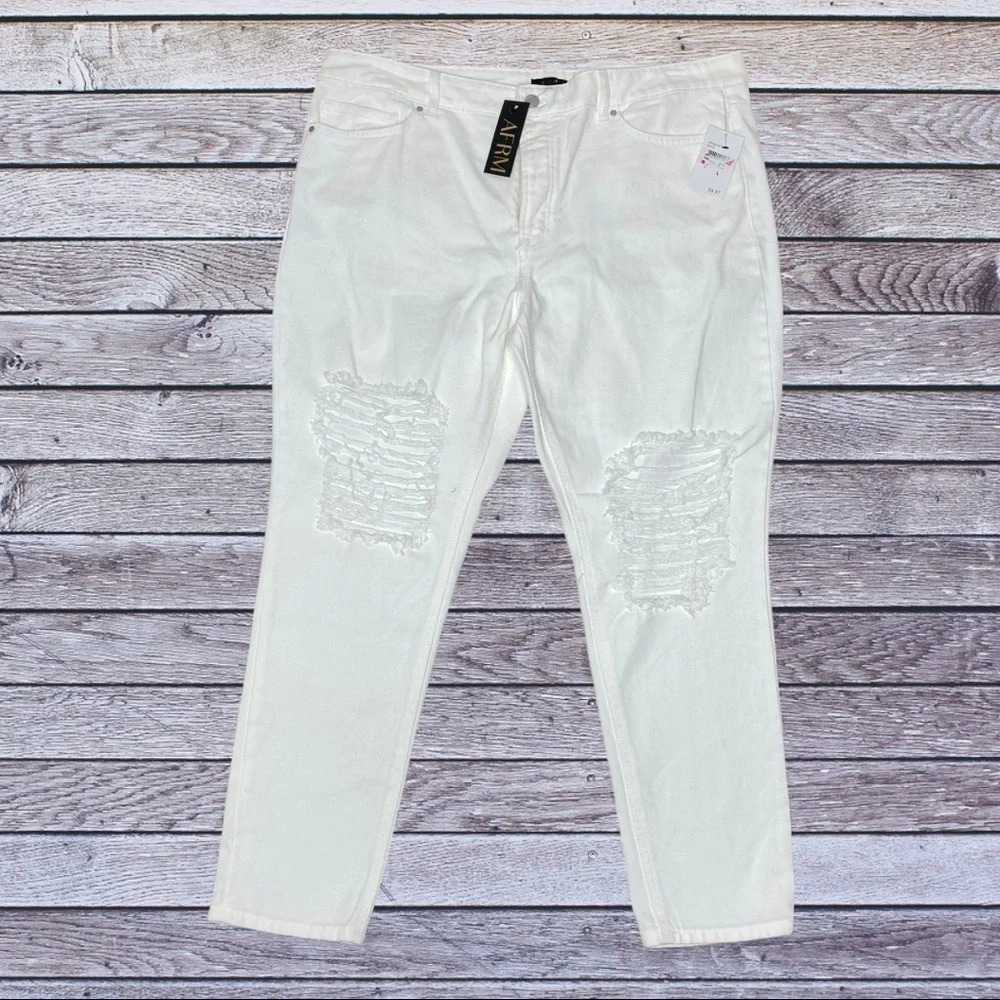 AFRM White Distressed Button Fly Jean  Sz: 27